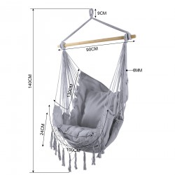 Rebecca Mobili Hammock Hanging Armchair Rocking Chair Grey for Garden with Cushions