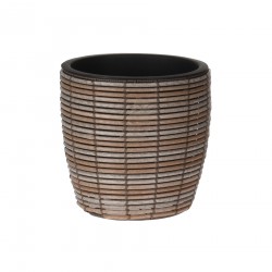 Rebecca Mobili Round Outdoor Vase Brown Polyethylene Planter for Home Outdoor