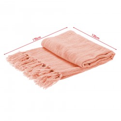 Rebecca Mobili Coperta In Cotone Copridivano Rosa in Cotone Decorata con Frange