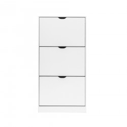 Rebecca Mobili Shoe Cabinet White MDF 3-Door Space-Saving Cabinet for 12 Pairs for Entryway