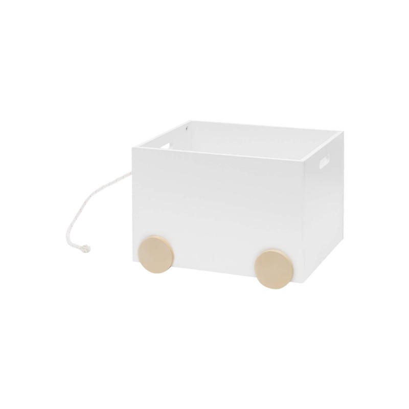 Rebecca Mobili Chariot de Jeu Malle MDF Blanche avec Corde pour Chambre d'Enfant