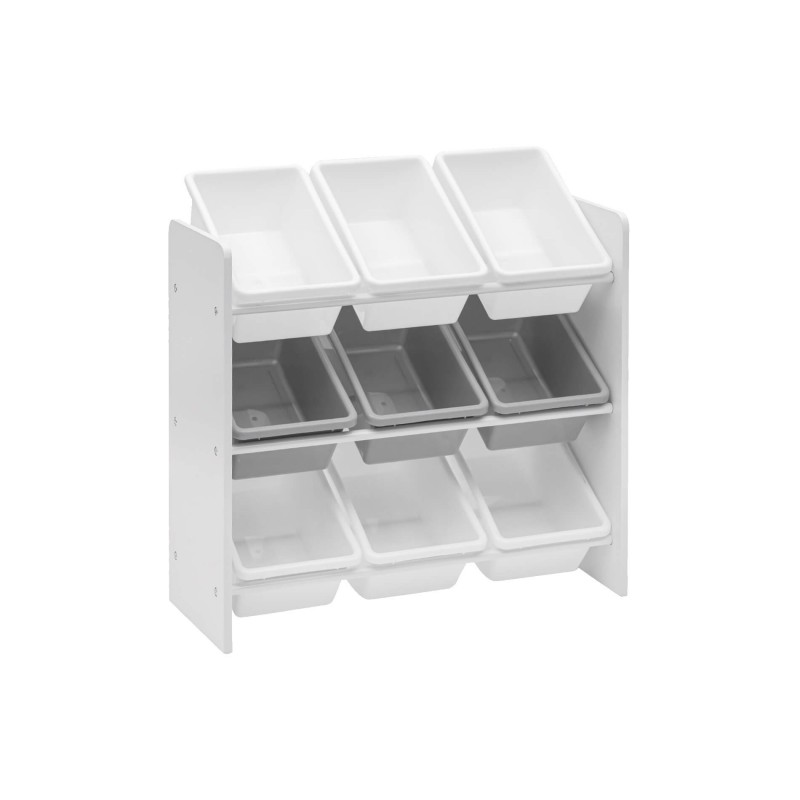 Rebecca Mobili Organizer per Giocattoli Scaffale per Cameretta MDF Bianco con 9 Scatole Rimovibili