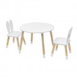 Rebecca Mobili Children's Table Set with 2 Chairs White Brown MDF Children's Table for Children's Room