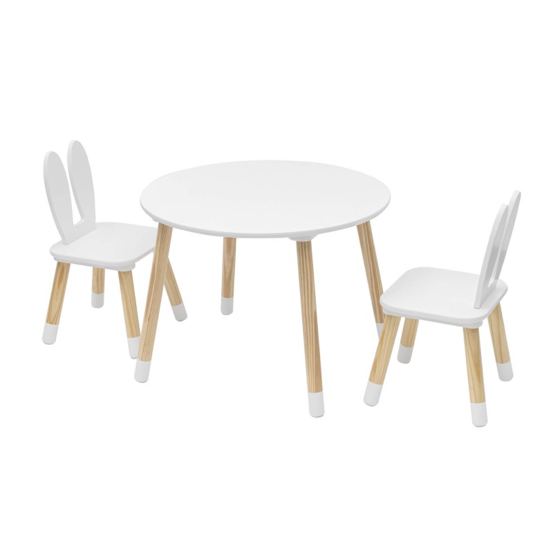 Rebecca Mobili Kindertischset mit 2 Stühlen Weiß Braun MDF Kindertisch für Kinderzimmer