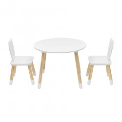 Rebecca Mobili Children's Table Set with 2 Chairs White Brown MDF Children's Table for Children's Room