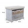 Rebecca Mobili Banquette Gris en Bois 2 Tiroirs 2 Paniers en Osier Shabby 46x60x33