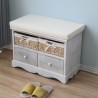 Mobili Rebecca Bench Seat Grey 2 Wood Drawers 2 Wicker Baskets Shabby 46x60x33