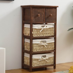 Mobili Rebecca Brown cabinet bedside table shabby 3 wicker 2 woods 80x40x27