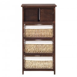 Mobili Rebecca Brown cabinet bedside table shabby 3 wicker 2 woods 80x40x27