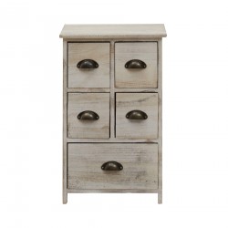 Rebecca Mobili Table de nuit Chevet 5 Tiroirs Bois Blanc Vintage Shabby 66x40x30