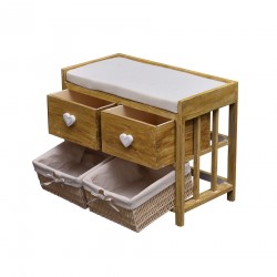 Panca shabby beige con 2 cassetti e 2 cesti in vimini - Mobili Rebecca