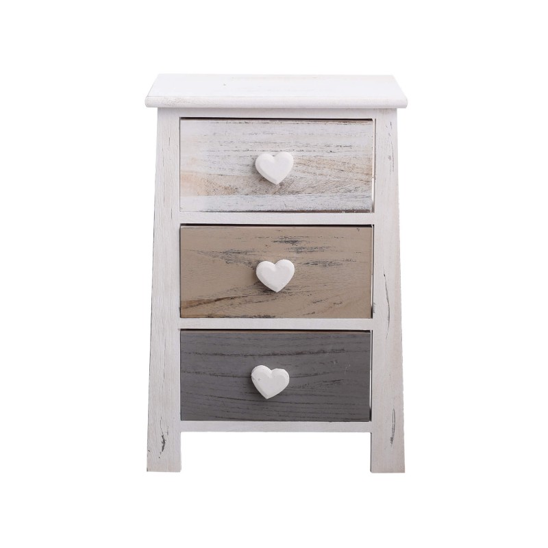 Mesilla de noche shabby chic con 3 cajones con corazones - Mobili Rebecca