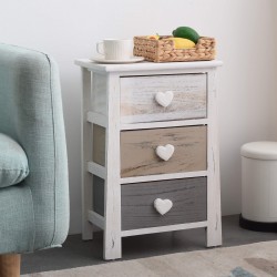 Shabby chic bedside table with 3 drawers with hearts - Mobili Rebecca