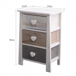 Shabby chic bedside table with 3 drawers with hearts - Mobili Rebecca