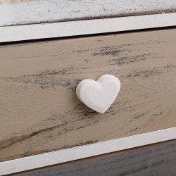 Mesilla de noche shabby chic con 3 cajones con corazones - Mobili Rebecca