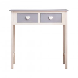 Mobili Rebecca Consolle Desk White Grey 2 Drawers Handles Heart 80x80x30