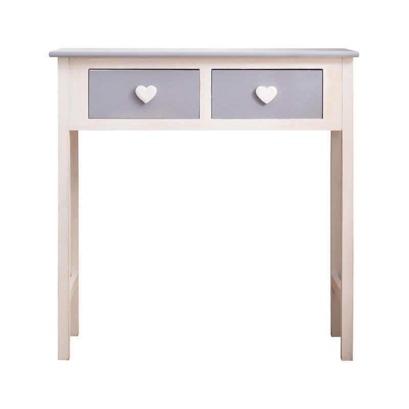 Mobili Rebecca Consolle Desk White Grey 2 Drawers Handles Heart 80x80x30