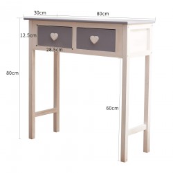 Mobili Rebecca Consolle Desk White Grey 2 Drawers Handles Heart 80x80x30