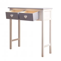 Mobili Rebecca Consolle Desk White Grey 2 Drawers Handles Heart 80x80x30