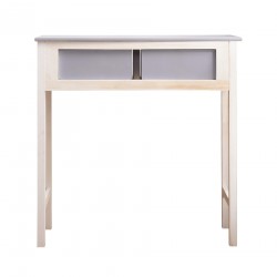 Rebecca Mobili Table Console 2 Tiroirs Bois Blanc Gris Shabby 80x80x30