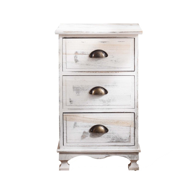 Shabby white pickled bedside table with 3 drawers - Mobili Rebecca