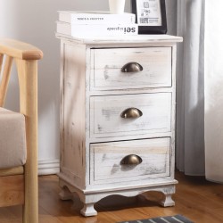 Comodino bianco shabby decapato con tre cassetti - Mobili Rebecca