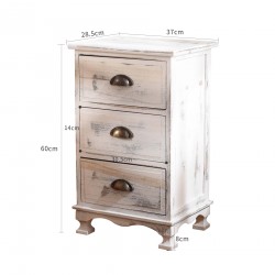 Shabby white pickled bedside table with 3 drawers - Mobili Rebecca