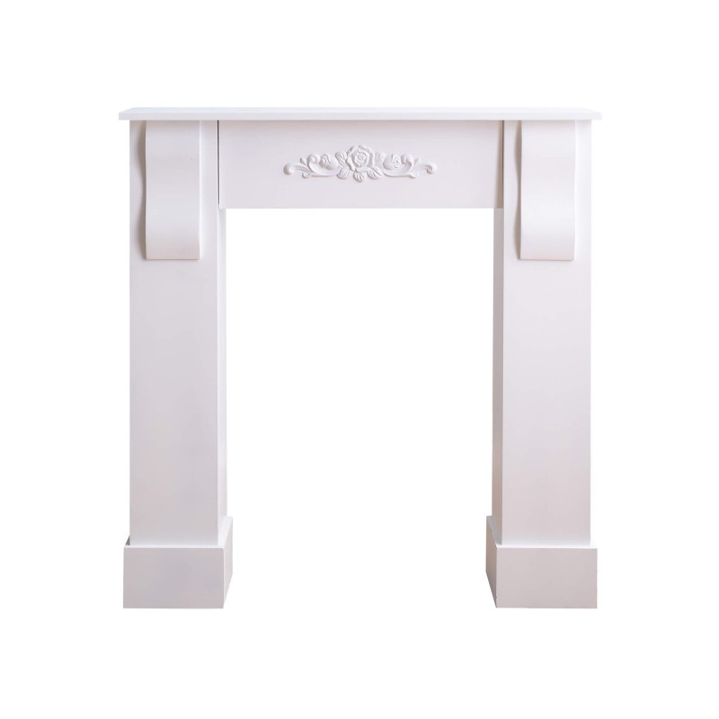 Cornice camino bianco con intarsio in stile classico - Mobili Rebecca