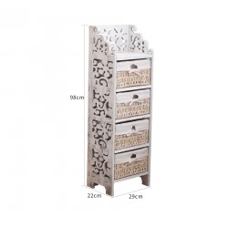 Rebecca Mobili Cajonera 4 Cajones Madera Mimbre Blanco Rustico 98x29x22