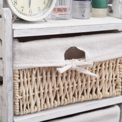 Mobili Rebecca Komoda Stolik Nocny Biały Shabby Chic 4 Koszyki Wiklinowe Łazienka