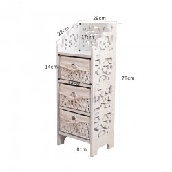 Comodino bianco shabby intagliato con ceste in vimini - Mobili Rebecca