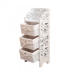 Mobili Rebecca Cabinet Chest of drawers 3 Wicker Baskets White Wood 78x29x22