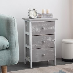 Rebecca Mobili Table de Chevet Commode 3 Tiroirs Bois Gris Blanc Shabby 54x35x30