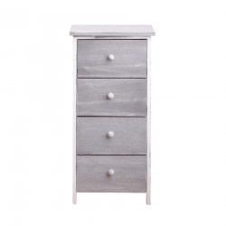 Rebecca Mobili Table de Chevet Commode 4 Tiroirs Bois Gris Blanc 71x35x25