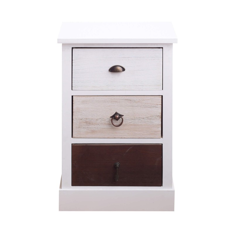 Rebecca Mobili Table de Chevet 3 tiroirs Bois Blanc Marron Beige 53,5x37x27