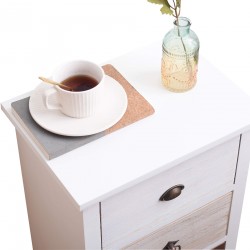 Rebecca Mobili Table de Chevet 3 tiroirs Bois Blanc Marron Beige 53,5x37x27