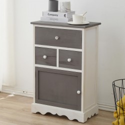 Rebecca Mobili Meuble d'appoint Armoire 3 Tiroirs 1 Port Bois Gris 72x47x30