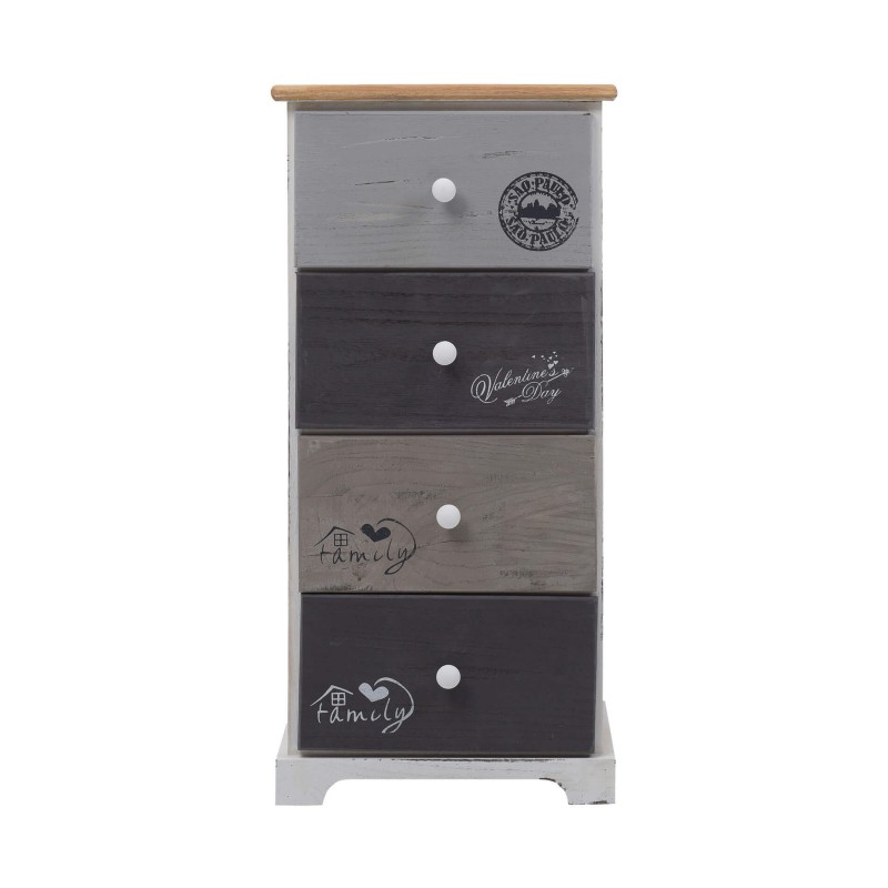 Rebecca Mobili Cajonera 4 Cajones Madera Gris Blanco Shabby 72x35x27