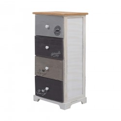 Rebecca Mobili Cajonera 4 Cajones Madera Gris Blanco Shabby 72x35x27