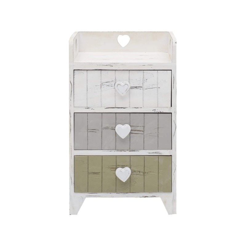 Gray and beige shabby chic bedside table with 3 drawers - Mobili Rebecca