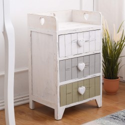 Shabby Chic-Nachttisch in Grau und Beige mit 3 Schubladen - Mobili Rebecca