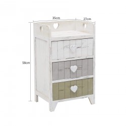 Comodino shabby chic bianco grigio e beige con 3 cassetti - Mobili Rebecca