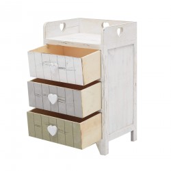 Gray and beige shabby chic bedside table with 3 drawers - Mobili Rebecca