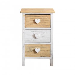 Mesita de noche shabby en blanco y beige con 3 cajones - Mobili Rebecca