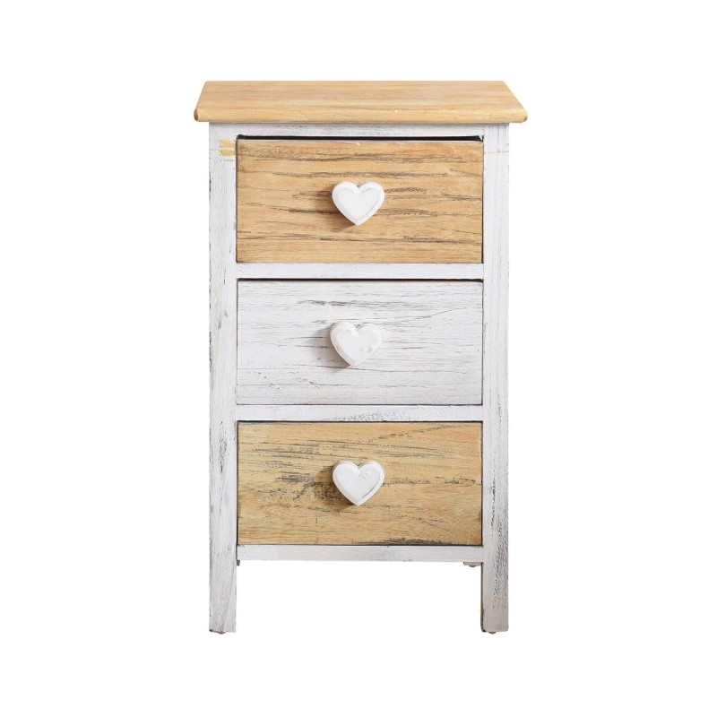 White and beige shabby chic bedside table with 3 drawers - Mobili Rebecca