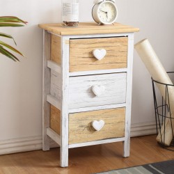 White and beige shabby chic bedside table with 3 drawers - Mobili Rebecca