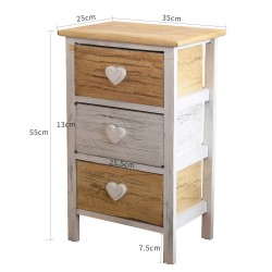 White and beige shabby chic bedside table with 3 drawers - Mobili Rebecca