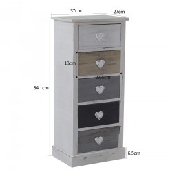 Rebecca Mobili Cajonera 5 Cajones Madera Blanco Gris Beige Decapado 84x37x27