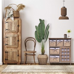 Mobili Rebecca Cupboard Cabinet 5 Baskets 1 Door Wicker Wood Beige 70x60x30