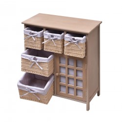 Rebecca Mobili Alacena 5 Cajones 1 Puerta Mimbre Madera Beige 70x60x30